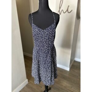 Gap‎ Navy Blue Floral Cami Dress Smocked Back V-Neck Rayon Womens Small